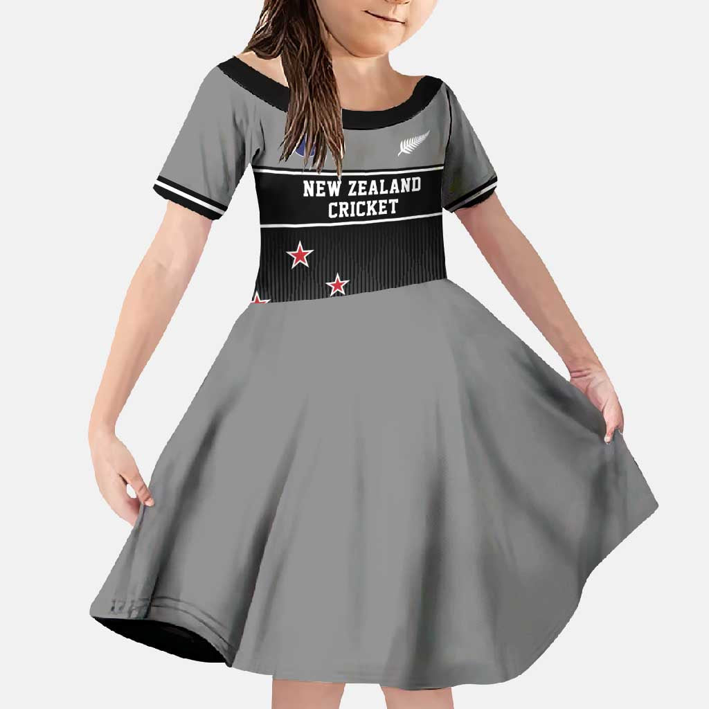 Custom New Zealand Cricket Family Matching Long Sleeve Bodycon Dress and Hawaiian Shirt Black Cap Unbeatable LT05 Daughter's Dress Black - Polynesian Pride