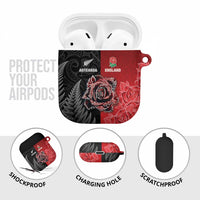 New Zealand And England Rugby AirPods Case Red Rose Mix Maori Pattern - Polynesian Pride