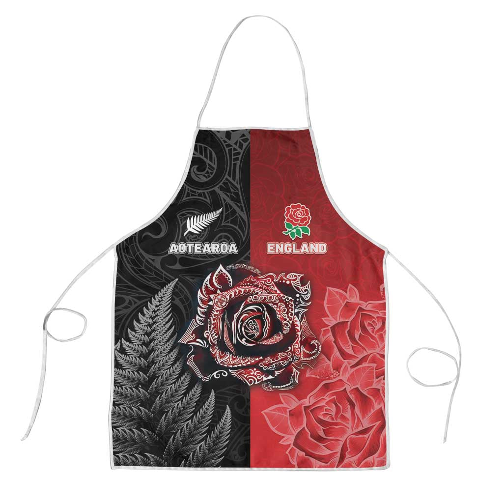 New Zealand And England Rugby Apron Red Rose Mix Maori Pattern LT05 Black - Polynesian Pride