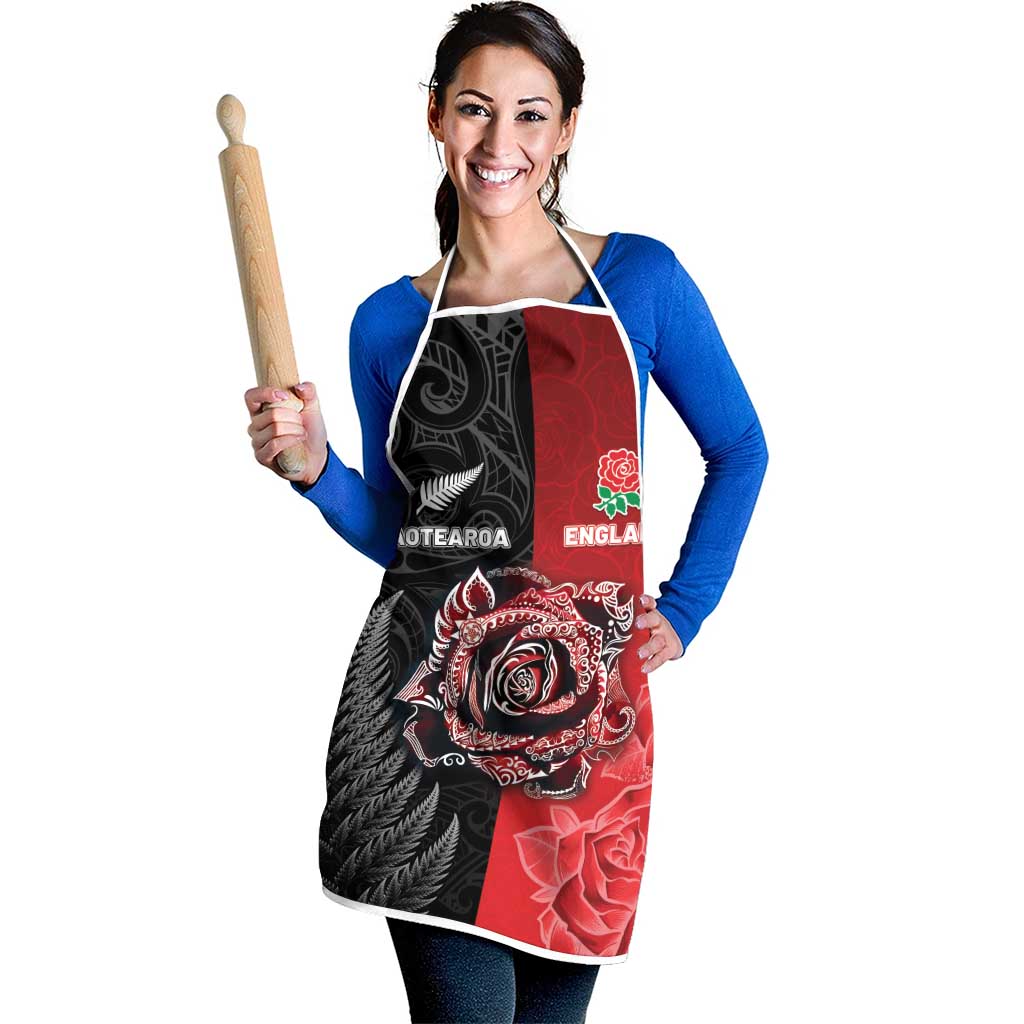 New Zealand And England Rugby Apron Red Rose Mix Maori Pattern - Polynesian Pride