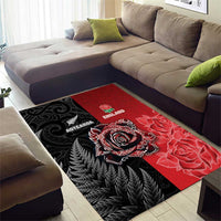 New Zealand And England Rugby Area Rug Red Rose Mix Maori Pattern - Polynesian Pride