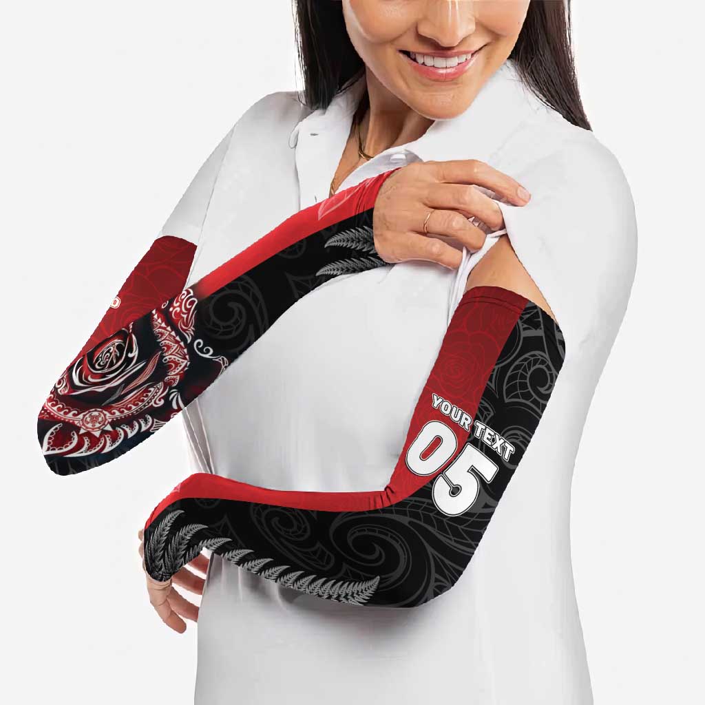 New Zealand And England Rugby Custom Arm Sleeves Red Rose Mix Maori Pattern - Polynesian Pride