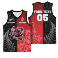 New Zealand And England Rugby Custom Basketball Jersey Red Rose Mix Maori Pattern - Polynesian Pride