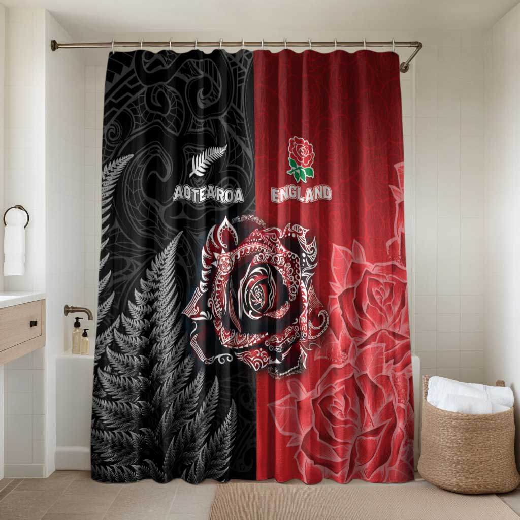 New Zealand And England Rugby Bathroom Set Red Rose Mix Maori Pattern - Polynesian Pride