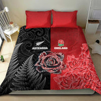 New Zealand And England Rugby Bedding Set Red Rose Mix Maori Pattern - Polynesian Pride