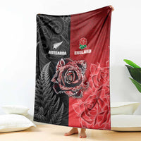 New Zealand And England Rugby Blanket Red Rose Mix Maori Pattern - Polynesian Pride