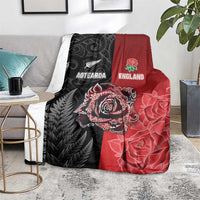 New Zealand And England Rugby Blanket Red Rose Mix Maori Pattern - Polynesian Pride