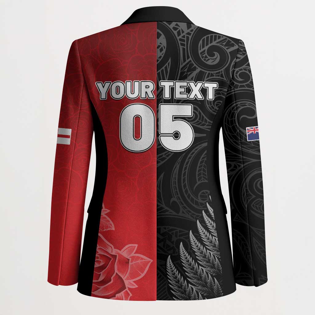 New Zealand And England Rugby Custom Blazer Red Rose Mix Maori Pattern - Polynesian Pride
