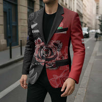 New Zealand And England Rugby Custom Blazer Red Rose Mix Maori Pattern - Polynesian Pride