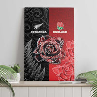 New Zealand And England Rugby Canvas Wall Art Red Rose Mix Maori Pattern - Polynesian Pride