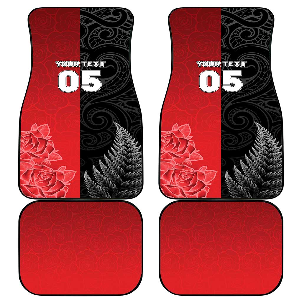 New Zealand And England Rugby Custom Car Mats Red Rose Mix Maori Pattern - Polynesian Pride