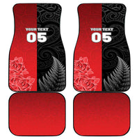 New Zealand And England Rugby Custom Car Mats Red Rose Mix Maori Pattern - Polynesian Pride