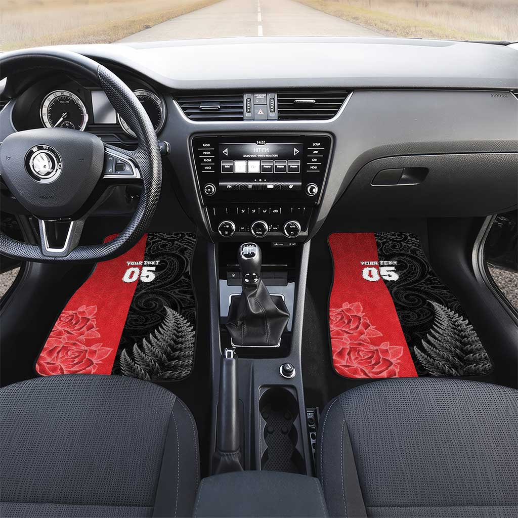 New Zealand And England Rugby Custom Car Mats Red Rose Mix Maori Pattern - Polynesian Pride