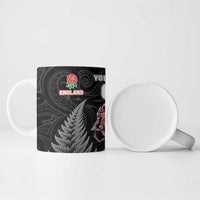 New Zealand And England Rugby Custom Ceramic Mug Red Rose Mix Maori Pattern - Polynesian Pride