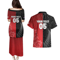 New Zealand And England Rugby Custom Couples Matching Puletasi and Hawaiian Shirt Red Rose Mix Maori Pattern - Polynesian Pride