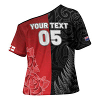 New Zealand And England Rugby Custom Cross Shoulder Shirt Red Rose Mix Maori Pattern - Polynesian Pride