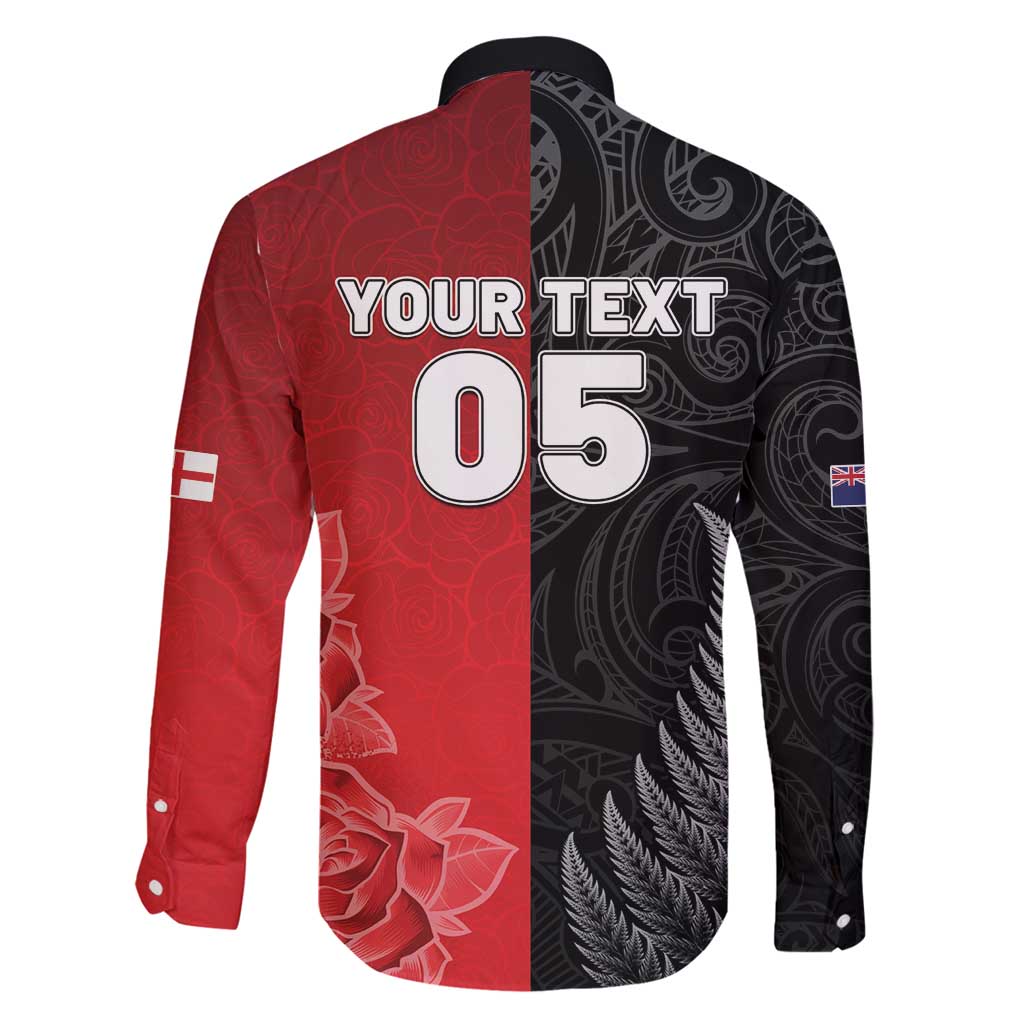 New Zealand And England Rugby Custom Family Matching Puletasi and Hawaiian Shirt Red Rose Mix Maori Pattern - Polynesian Pride