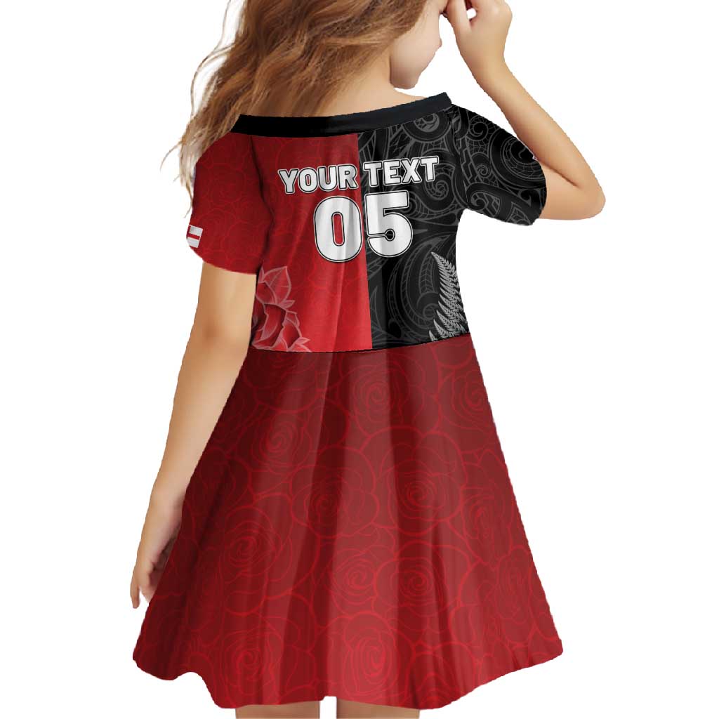 New Zealand And England Rugby Custom Family Matching Tank Maxi Dress and Hawaiian Shirt Red Rose Mix Maori Pattern - Polynesian Pride