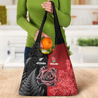 New Zealand And England Rugby Grocery Bag Red Rose Mix Maori Pattern - Polynesian Pride
