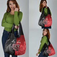 New Zealand And England Rugby Grocery Bag Red Rose Mix Maori Pattern - Polynesian Pride