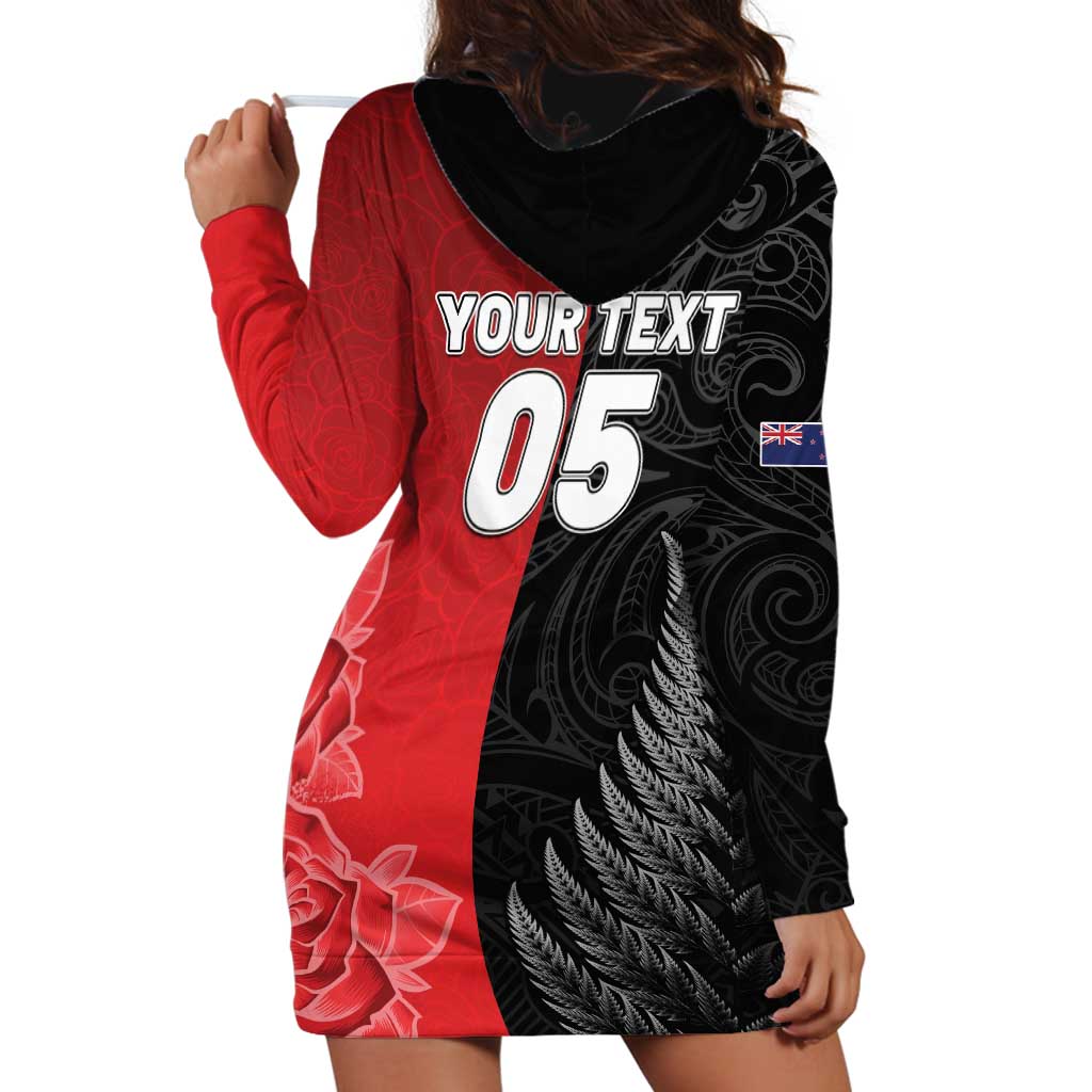 New Zealand And England Rugby Custom Hoodie Dress Red Rose Mix Maori Pattern - Polynesian Pride