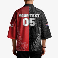 New Zealand And England Rugby Custom Kimono Red Rose Mix Maori Pattern LT05 - Polynesian Pride