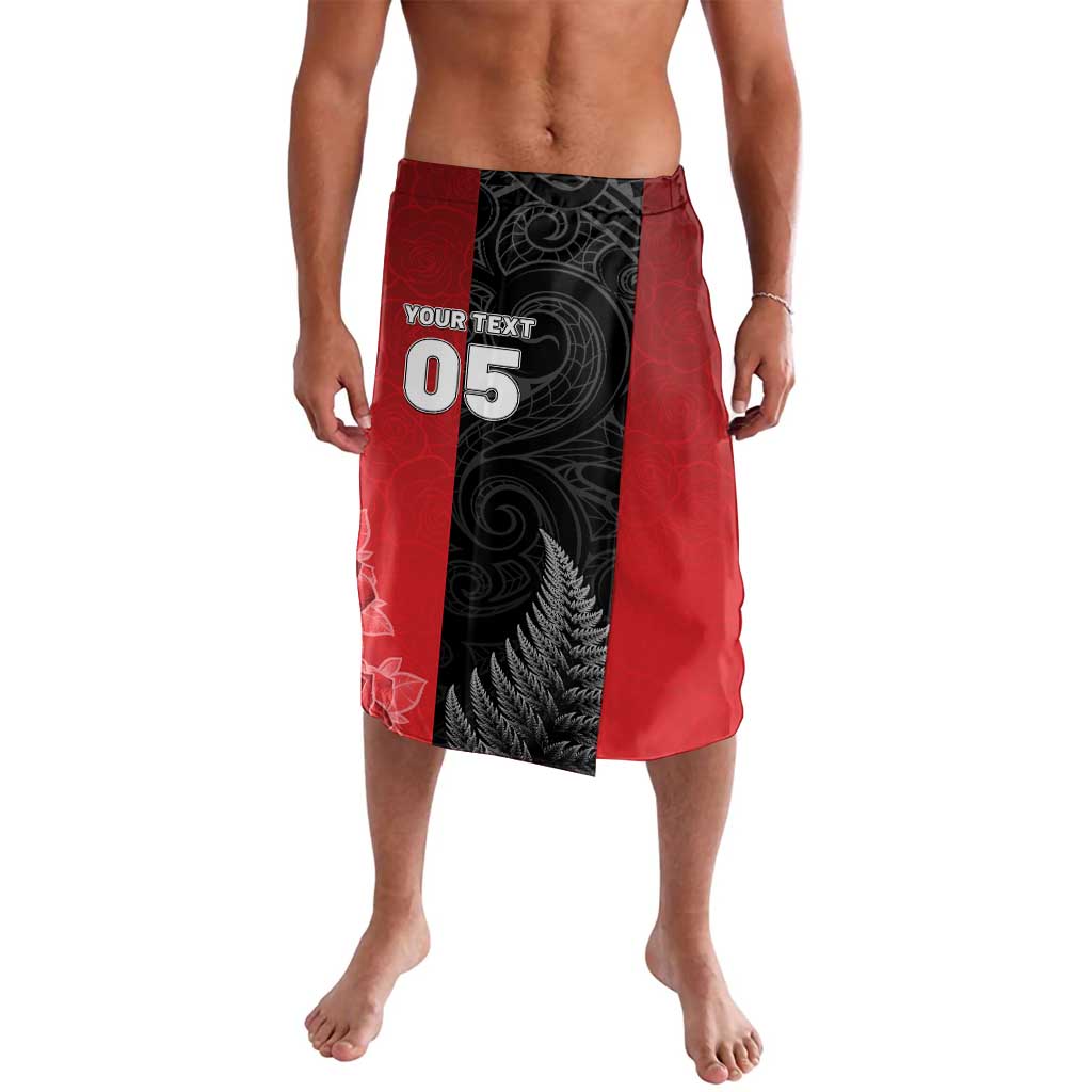 New Zealand And England Rugby Custom Lavalava Red Rose Mix Maori Pattern LT05 Black - Polynesian Pride