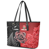 New Zealand And England Rugby Leather Tote Bag Red Rose Mix Maori Pattern - Polynesian Pride