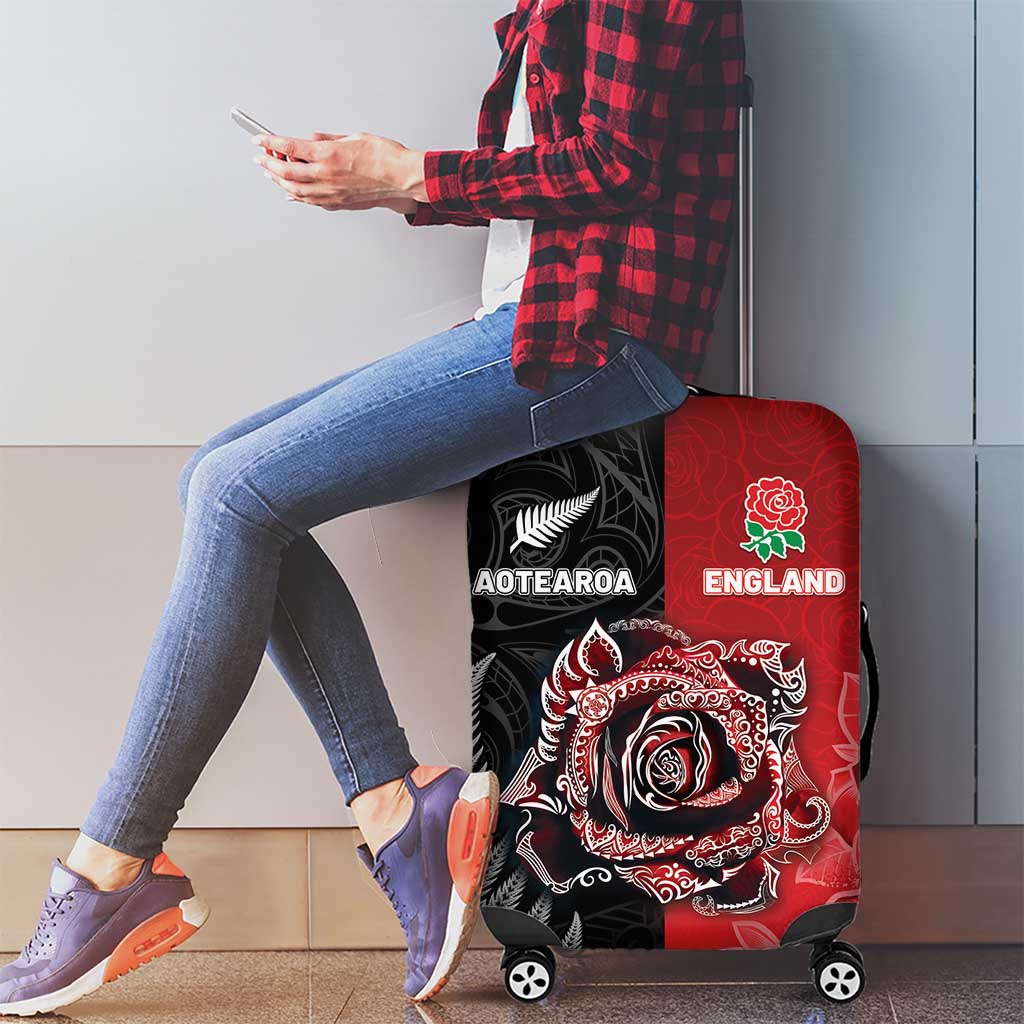 New Zealand And England Rugby Luggage Cover Red Rose Mix Maori Pattern LT05 - Polynesian Pride