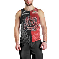 New Zealand And England Rugby Custom Men Tank Top Red Rose Mix Maori Pattern - Polynesian Pride