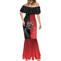 New Zealand And England Rugby Custom Mermaid Dress Red Rose Mix Maori Pattern - Polynesian Pride