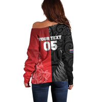 New Zealand And England Rugby Custom Off Shoulder Sweater Red Rose Mix Maori Pattern - Polynesian Pride