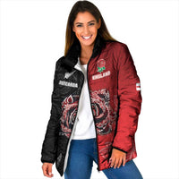 New Zealand And England Rugby Custom Padded Jacket Red Rose Mix Maori Pattern - Polynesian Pride