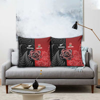New Zealand And England Rugby Pillow Cover Red Rose Mix Maori Pattern - Polynesian Pride