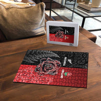 New Zealand And England Rugby Puzzle Red Rose Mix Maori Pattern - Polynesian Pride