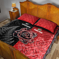 New Zealand And England Rugby Quilt Bed Set Red Rose Mix Maori Pattern - Polynesian Pride