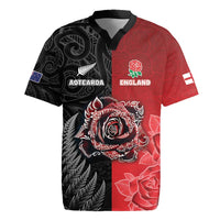 New Zealand And England Rugby Custom Rugby Jersey Red Rose Mix Maori Pattern - Polynesian Pride