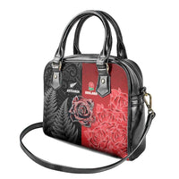 New Zealand And England Rugby Shoulder Handbag Red Rose Mix Maori Pattern - Polynesian Pride