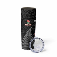 New Zealand And England Rugby Custom Skinny Tumbler Red Rose Mix Maori Pattern - Polynesian Pride