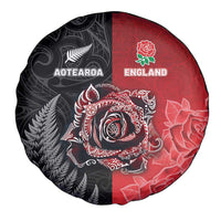 New Zealand And England Rugby Spare Tire Cover Red Rose Mix Maori Pattern - Polynesian Pride
