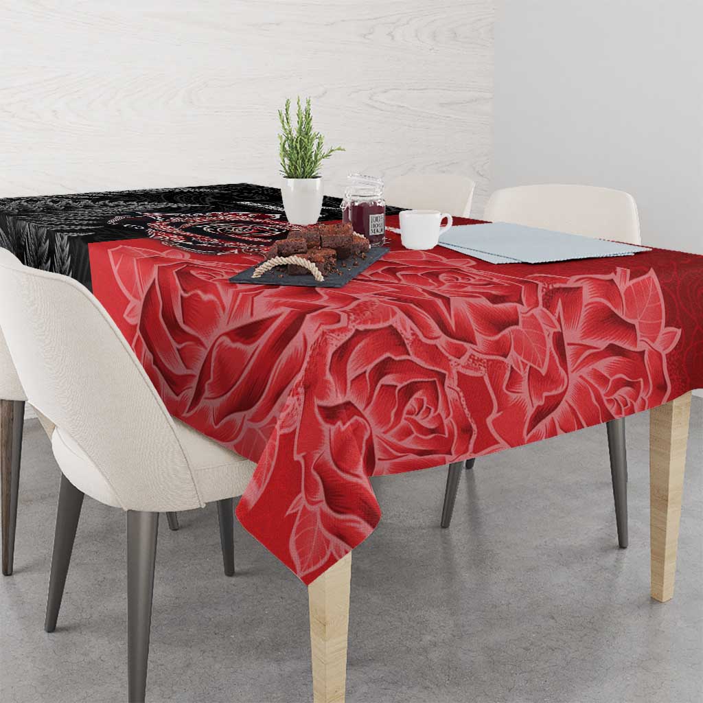 New Zealand And England Rugby Tablecloth Red Rose Mix Maori Pattern - Polynesian Pride