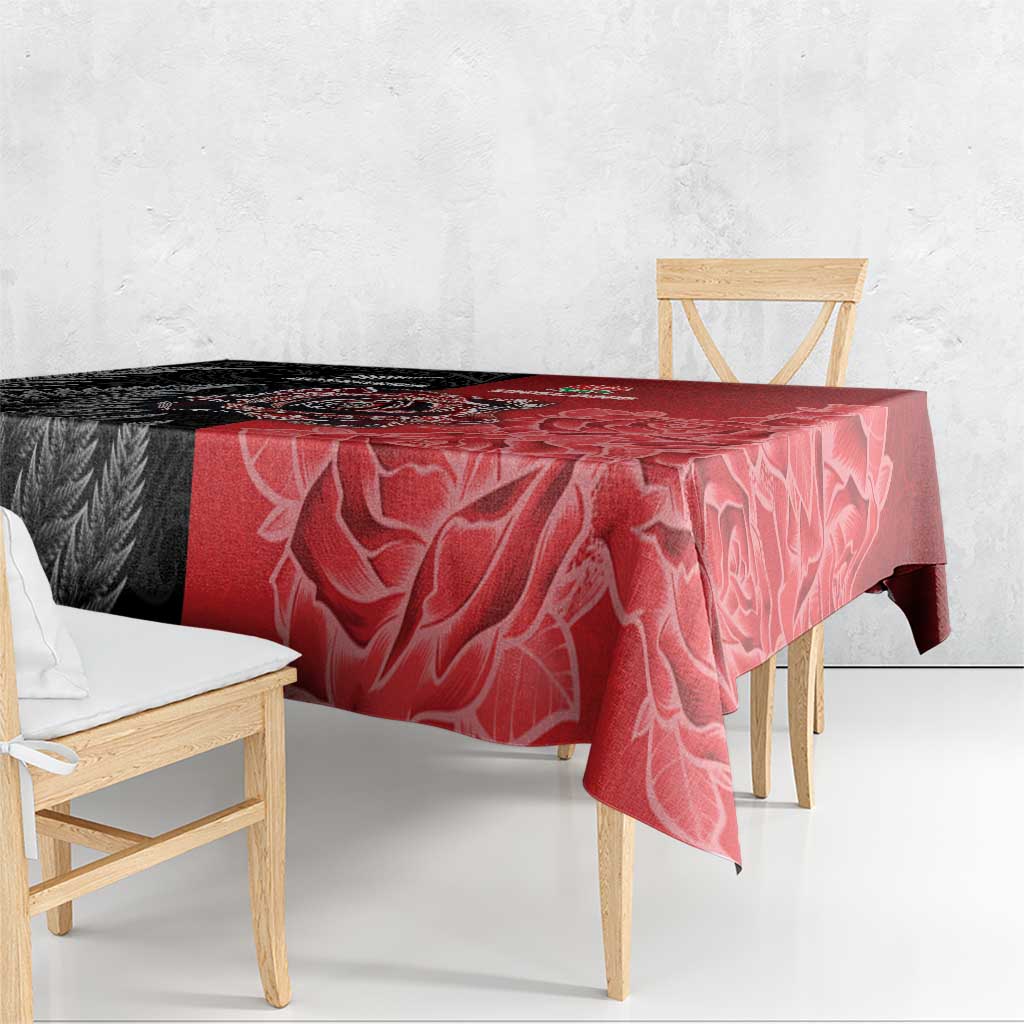 New Zealand And England Rugby Tablecloth Red Rose Mix Maori Pattern - Polynesian Pride