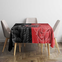 New Zealand And England Rugby Tablecloth Red Rose Mix Maori Pattern - Polynesian Pride