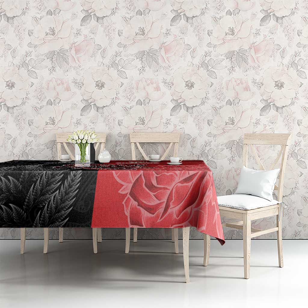 New Zealand And England Rugby Tablecloth Red Rose Mix Maori Pattern - Polynesian Pride