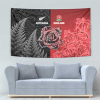 New Zealand And England Rugby Tapestry Red Rose Mix Maori Pattern - Polynesian Pride