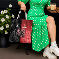 New Zealand And England Rugby Tote Bag Red Rose Mix Maori Pattern - Polynesian Pride