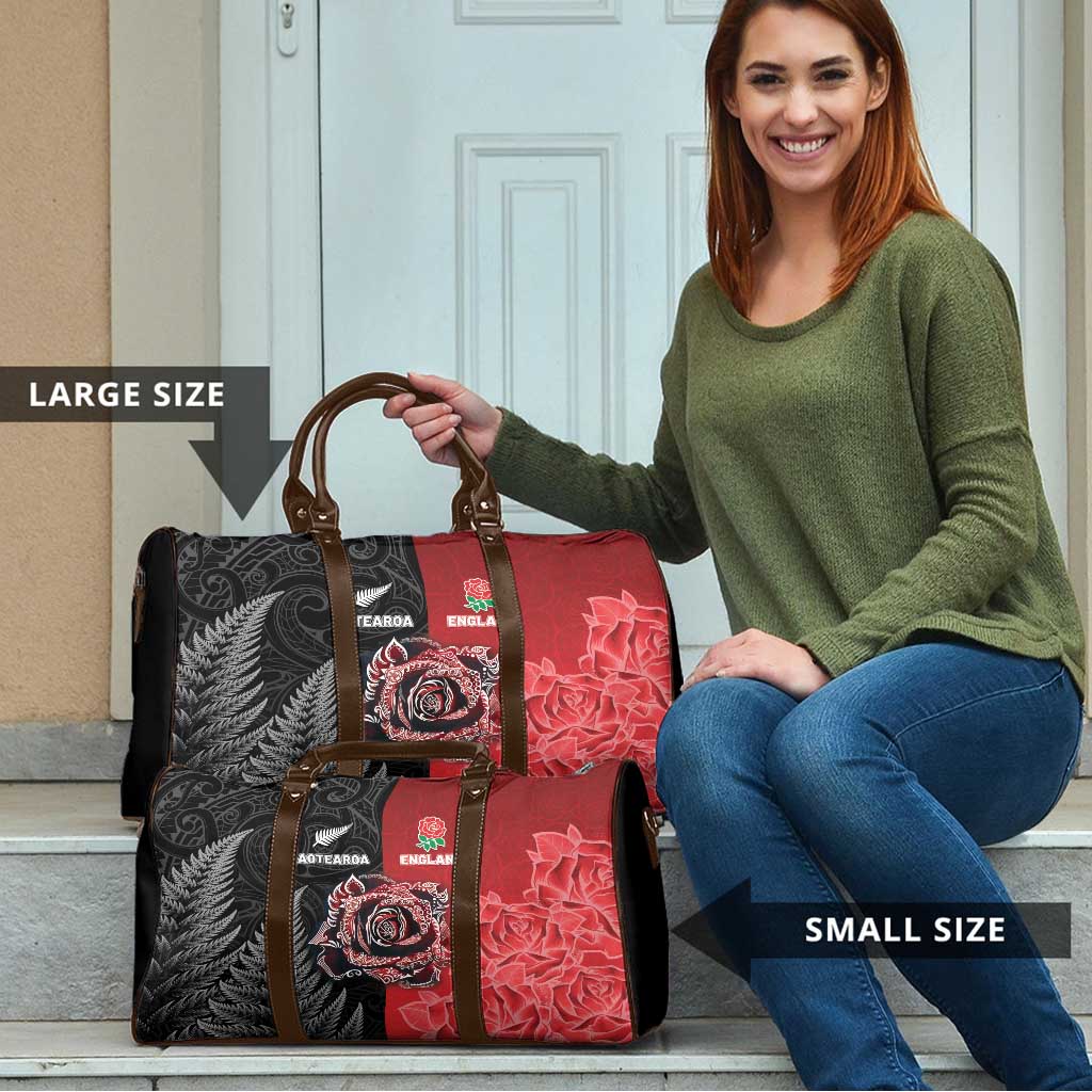 New Zealand And England Rugby Travel Bag Red Rose Mix Maori Pattern - Polynesian Pride