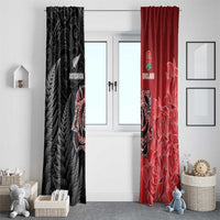 New Zealand And England Rugby Window Curtain Red Rose Mix Maori Pattern - Polynesian Pride