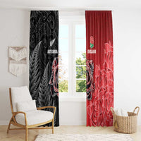 New Zealand And England Rugby Window Curtain Red Rose Mix Maori Pattern - Polynesian Pride