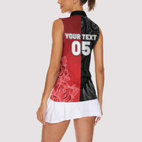 New Zealand And England Rugby Custom Women Sleeveless Polo Shirt Red Rose Mix Maori Pattern - Polynesian Pride